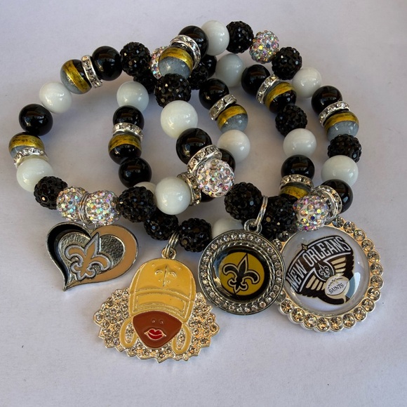 NFL New Orleans Saints Bracelet Set - Black, Gold, Silver - Picture 1 of 4